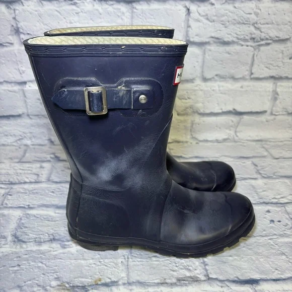 Hunter Women's Original Short Boot Navy Womens 7 Mens 6 Rain Boots Waterproof - Picture 4 of 11
